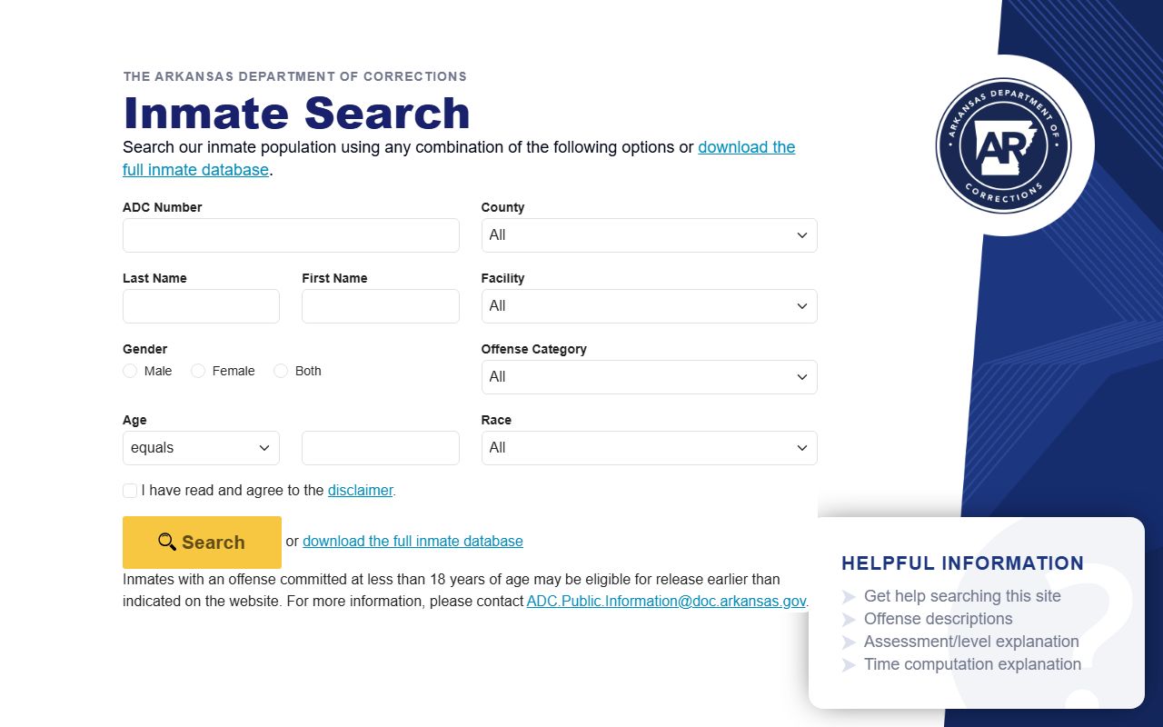Arkansas DOC inmate search for Nevada County state inmate lookup