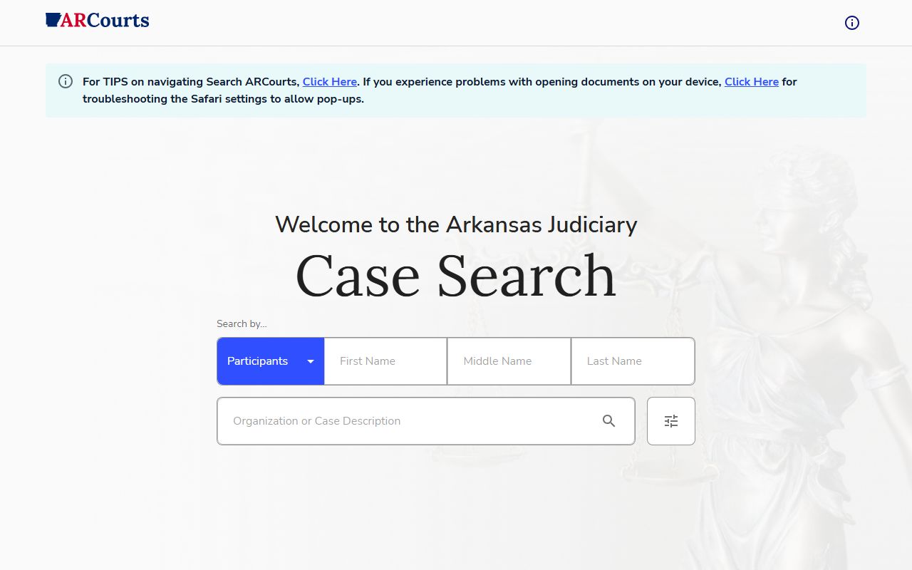 Nevada County court records Search ARCourts case lookup screen